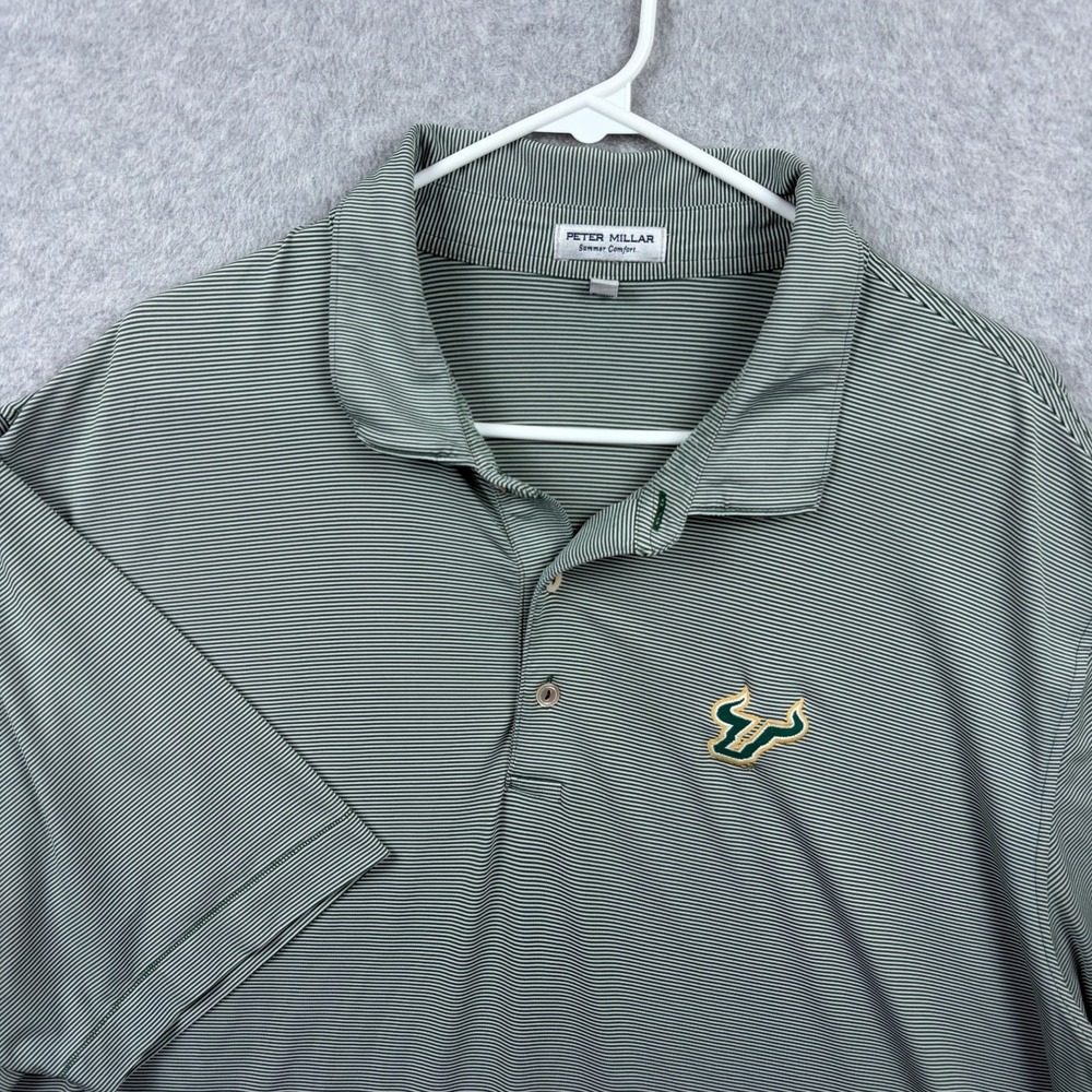Peter Millar Summer Comfort Polo Shirt Menx 2XL XXL Green Striped USF Bulls Golf